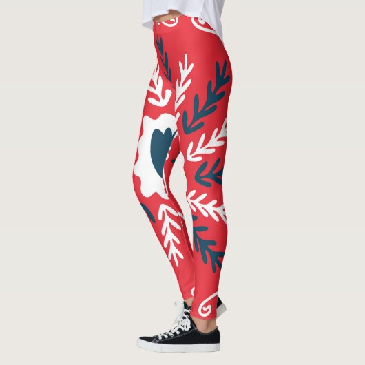 Folk Doodle Art Kerst Tegel Leggings (Links)