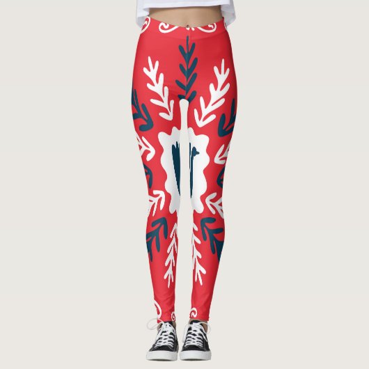 Folk Doodle Art Kerst Tegel Leggings (Voorkant)