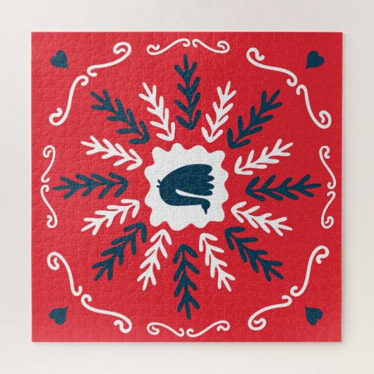 Folk Doodle Art Kerst Tegel Legpuzzel (Horizontaal)