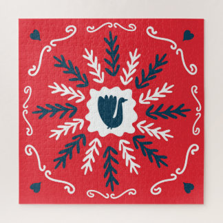 Folk Doodle Art Kerst Tegel Legpuzzel