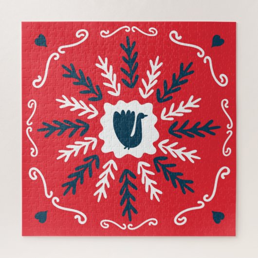 Folk Doodle Art Kerst Tegel Legpuzzel (Verticaal)