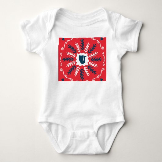 Folk Doodle Art Kerst Tegel Romper (Voorkant)