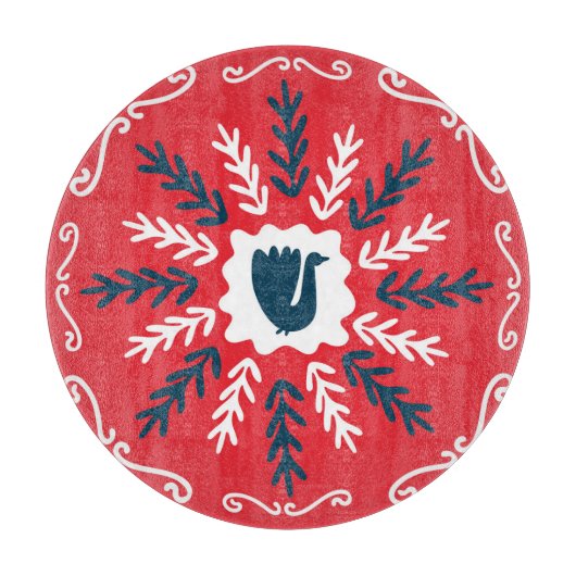 Folk Doodle Art Kerst Tegel Snijplank (Voorkant)