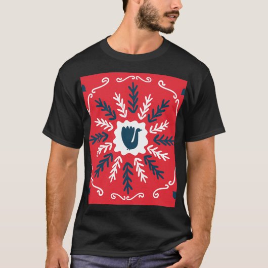 Folk Doodle Art Kerst Tegel T-shirt (Voorkant)