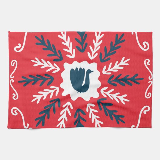 Folk Doodle Art Kerst Tegel Theedoek (Horizontaal)