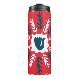 Folk Doodle Art Kerst Tegel Thermosbeker