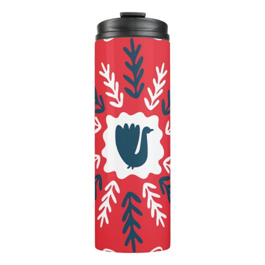 Folk Doodle Art Kerst Tegel Thermosbeker (Voorkant)