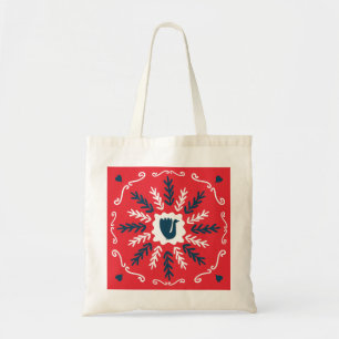 Folk Doodle Art Kerst Tegel Tote Bag
