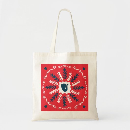 Folk Doodle Art Kerst Tegel Tote Bag (Voorkant)