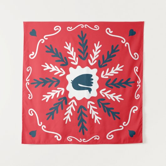 Folk Doodle Art Kerst Tegel Wandkleed (Voorkant (horizontaal))