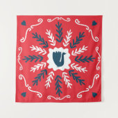 Folk Doodle Art Kerst Tegel Wandkleed (Voorkant)