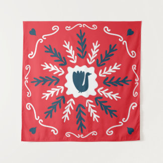 Folk Doodle Art Kerst Tegel Wandkleed