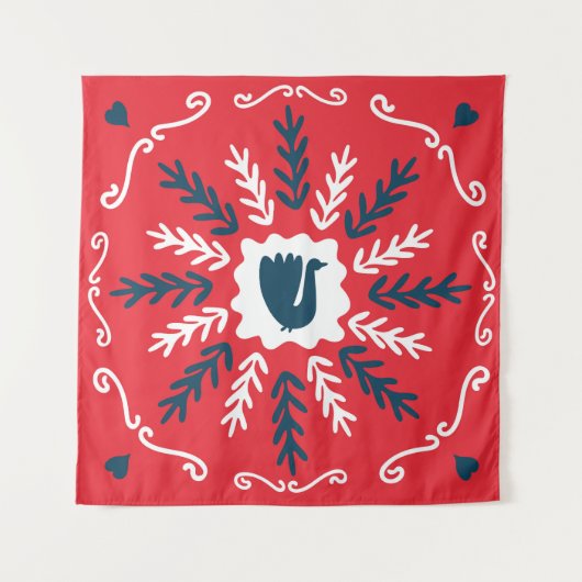 Folk Doodle Art Kerst Tegel Wandkleed (Voorkant)