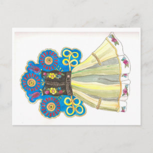 Folk Dress Traditional Poolse Costume Waterverf Briefkaart