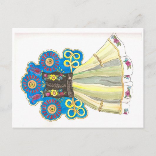 Folk Dress Traditional Poolse Costume Waterverf Briefkaart (Voorkant)