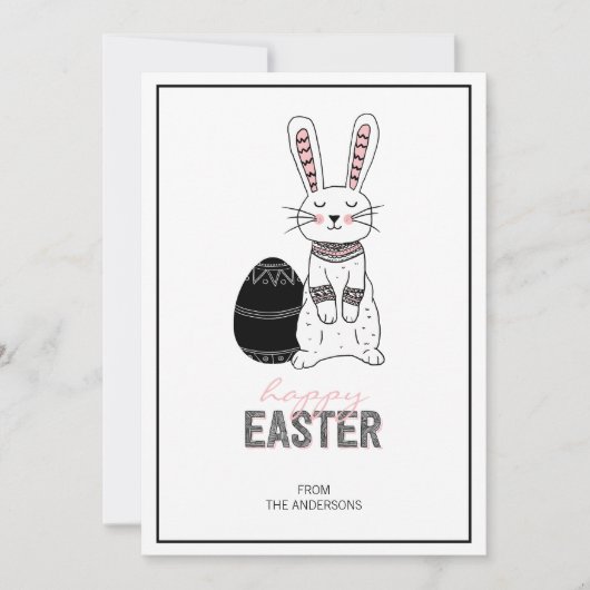 Folk Easter Bunny Rabbit Card Feestdagenkaart (Voorkant)