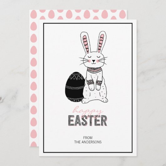 Folk Easter Bunny Rabbit Card Feestdagenkaart (Voorkant / Achterkant)