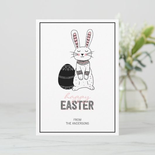 Folk Easter Bunny Rabbit Card Feestdagenkaart (Staand voorkant)