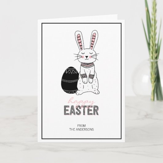 Folk Easter Bunny Rabbit Wenskaart Feestdagen Kaart (Voorkant)