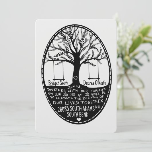 Folk Embroidery Style Drawn Wedding Invitation Kaart (Staand voorkant)