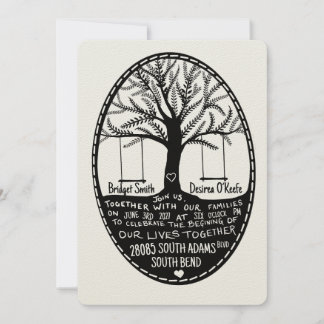 Folk Embroidery Style Drawn Wedding Invitation Kaart