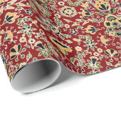 Folk Embroidery Yellow, groen, zwart op Deep Red Cadeaupapier (Rol Hoek)