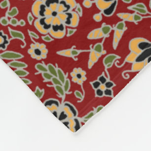Folk Embroidery Yellow, groen, zwart op Deep Red Fleece Deken