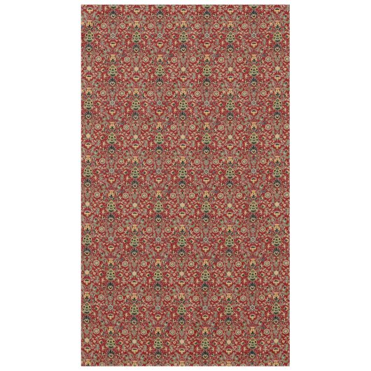 Folk Embroidery Yellow, groen, zwart op Deep Red Tafelkleed (Voorkant)