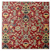 Folk Embroidery Yellow, groen, zwart op Deep Red Tegeltje (Voorkant)