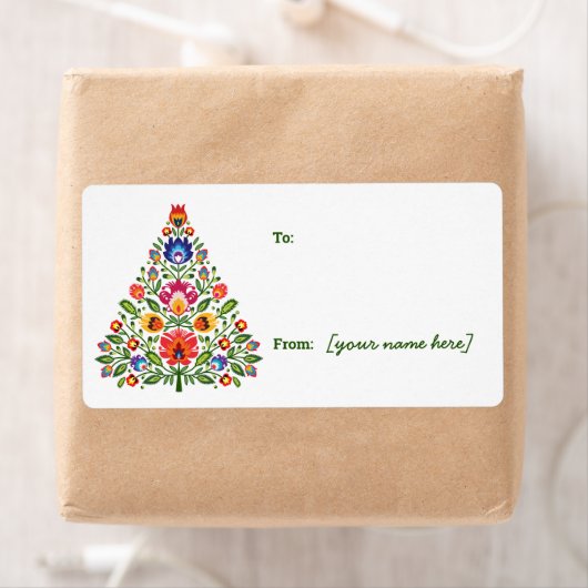 Folk Enchantment: Kerstboom cadeau Label Sticker (Insitu)