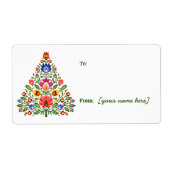 Folk Enchantment: Kerstboom cadeau Label Sticker (Voorkant)