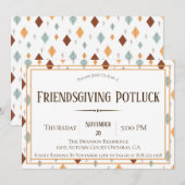 Folk Fall Leaves Friendsgiving Potluck Invitation Kaart (Voorkant / Achterkant)