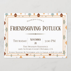 Folk Fall Leaves Friendsgiving Potluck Invitation Kaart