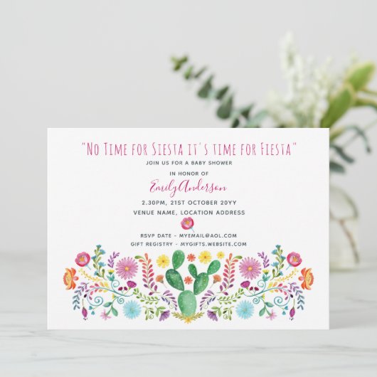 Folk Fiesta Baby Shower Uitnodiging Waterverf Cact (Staand voorkant)