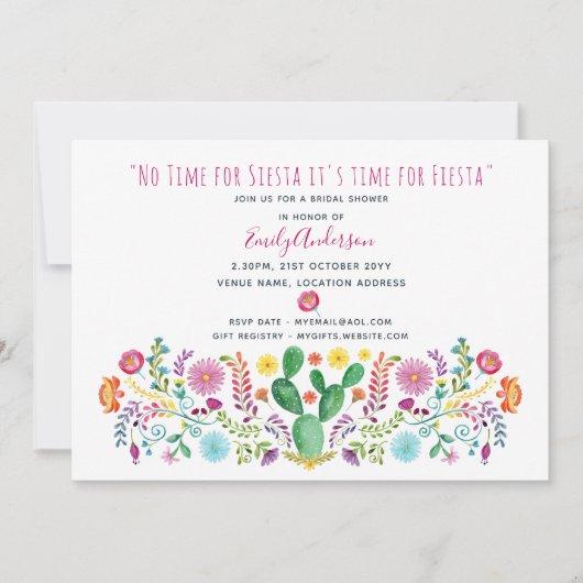 Folk Fiesta Bruidsfeest Uitnodiging Waterverf Cact (Voorkant)