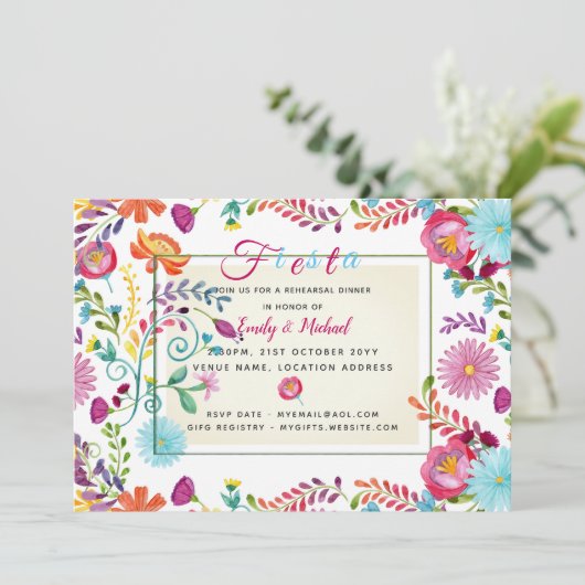 Folk Fiesta Rehearsal Dinner Invitation Waterverf Kaart (Staand voorkant)