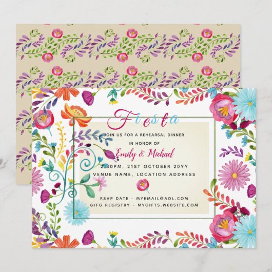Folk Fiesta Rehearsal Dinner Invitation Waterverf Kaart (Voorkant / Achterkant)