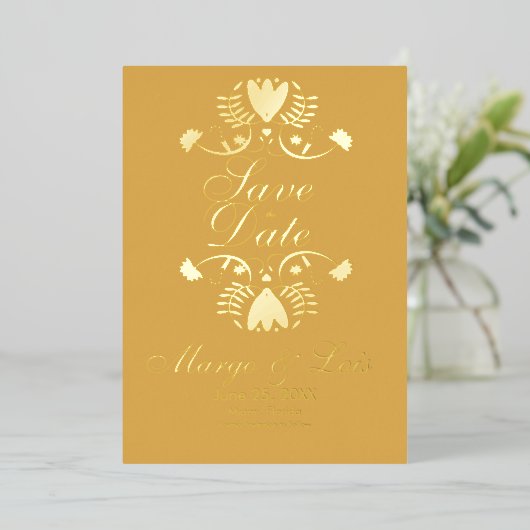 Folk Flora sparen de Datum Gedprekte Uitnodiging v (Staand Voorkant)