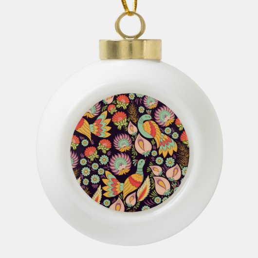  Folk Floral Birds Ornament (Voorkant)