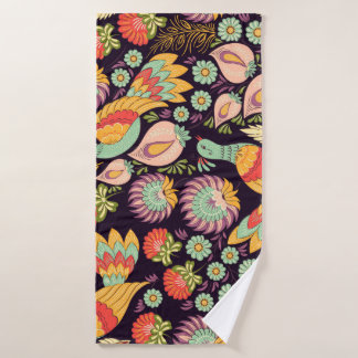  Folk Floral Birds Ornament Badhanddoek