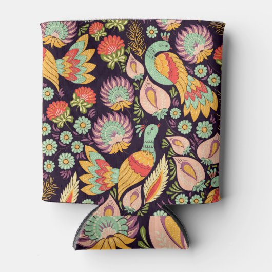  Folk Floral Birds Ornament Blikjeskoeler (Voorkant)