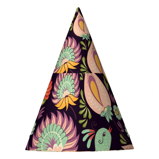  Folk Floral Birds Ornament Feesthoedjes (Voorkant)