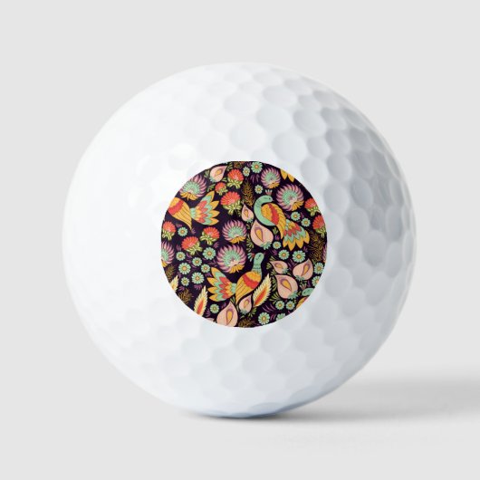 Folk Floral Birds Ornament Golfballen (Voorkant)
