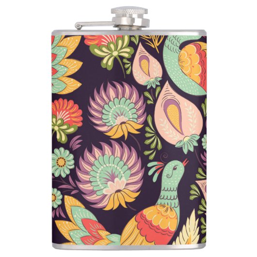 Folk Floral Birds Ornament Heupfles (Voorkant)