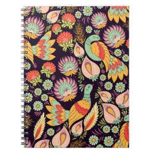 Folk Floral Birds Ornament Notitieboek