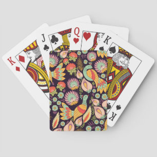 Folk Floral Birds Ornament Pokerkaarten