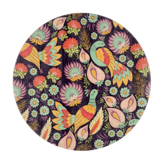 Folk Floral Birds Ornament Snijplank (Voorkant)