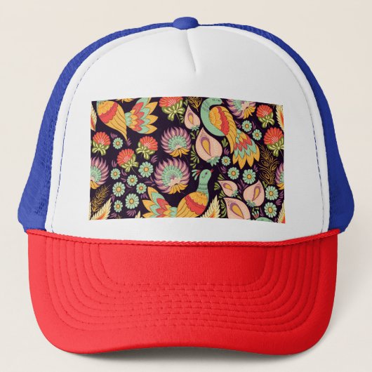 Folk Floral Birds Ornament Trucker Pet (Voorkant)