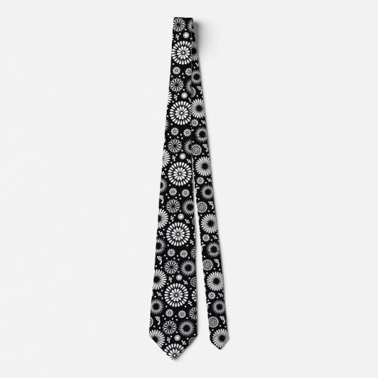 Folk Floral Black and White Sunflower Boho Chic Stropdas (Voorkant)