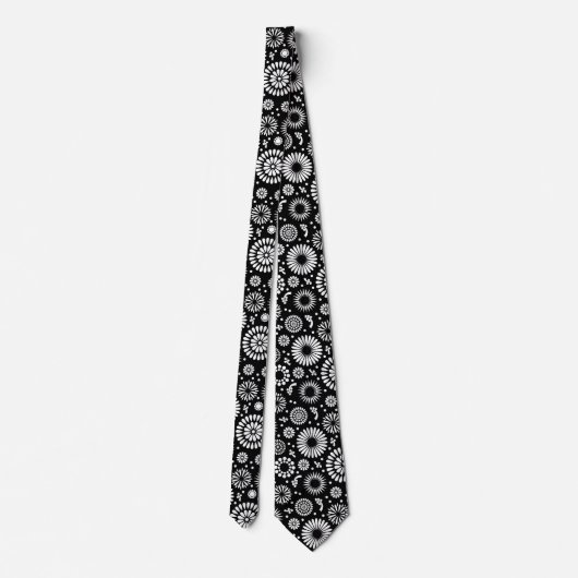 Folk Floral Black and White Sunflower Boho Chic  Stropdas (Achterkant)